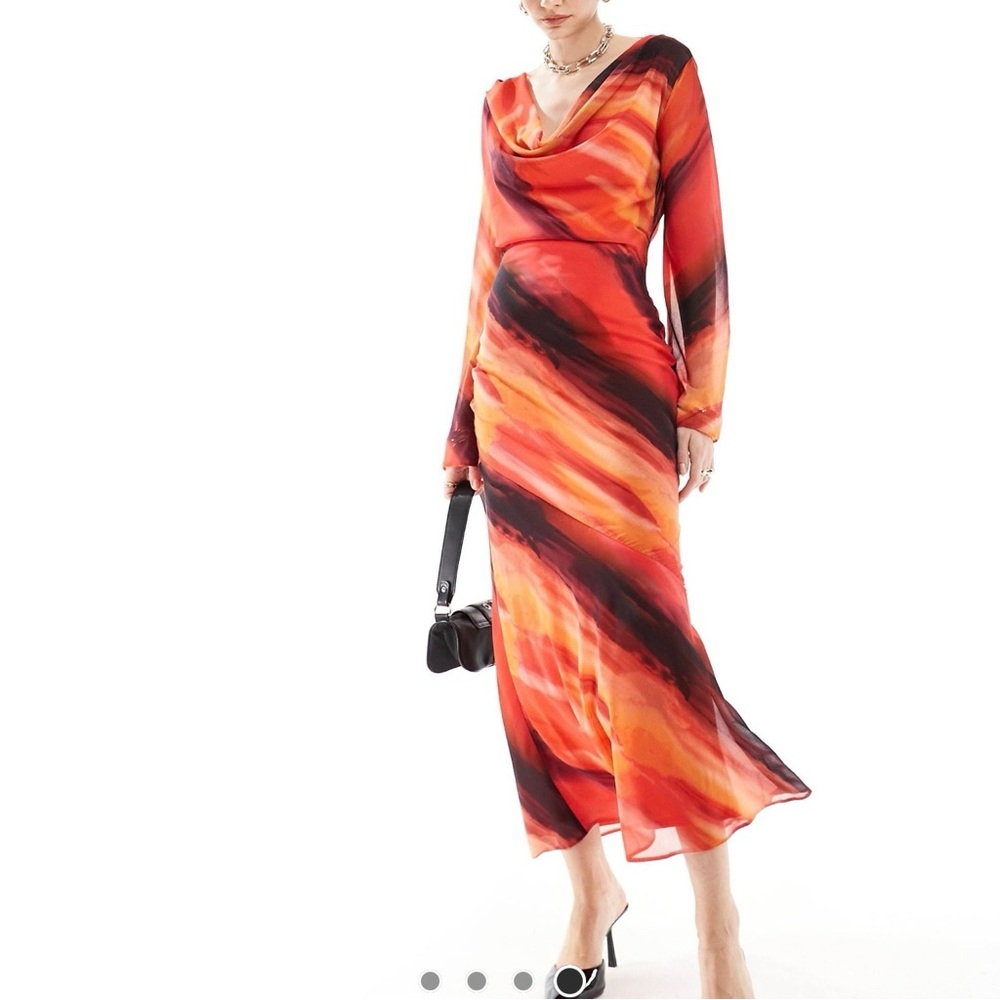 ASOS Vibrant Red and Black Long Sleeve Dress